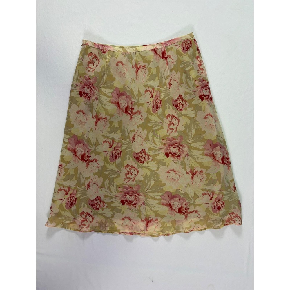 Vintage Y2K Ann Taylor Silk Floral Skirt 4 Forest Fairy Ethereal Cottagecore - Picture 6 of 6